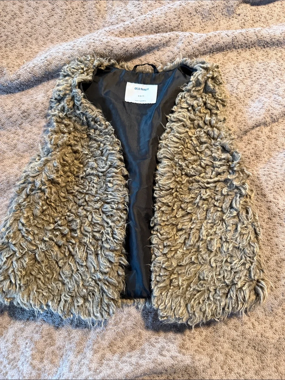 Old Navy Taupe Faux Shearling Vest with Black Lining